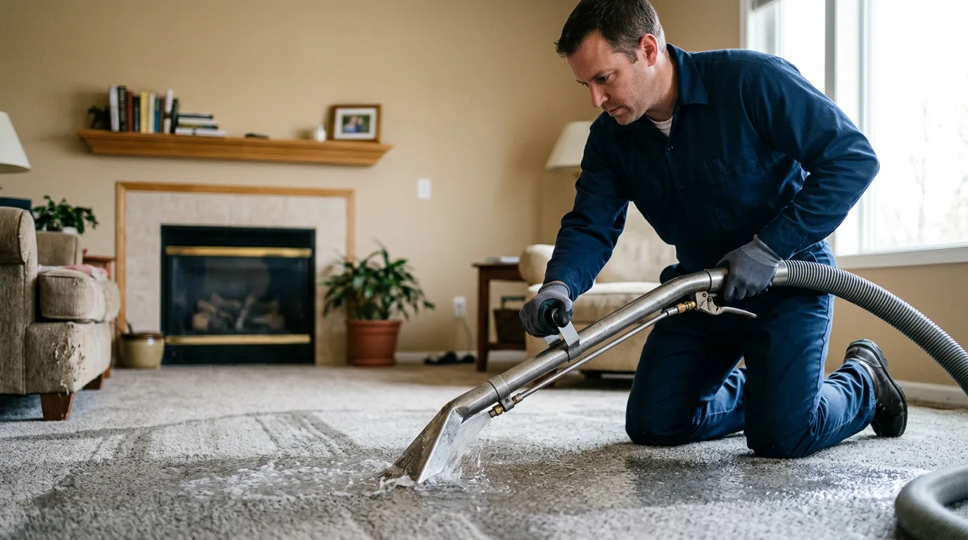 Water damage restoration technician working near Waltham, MA